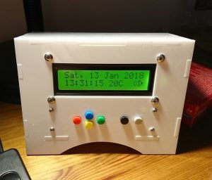 Completed Arduino LCD alarm clock with temperature display